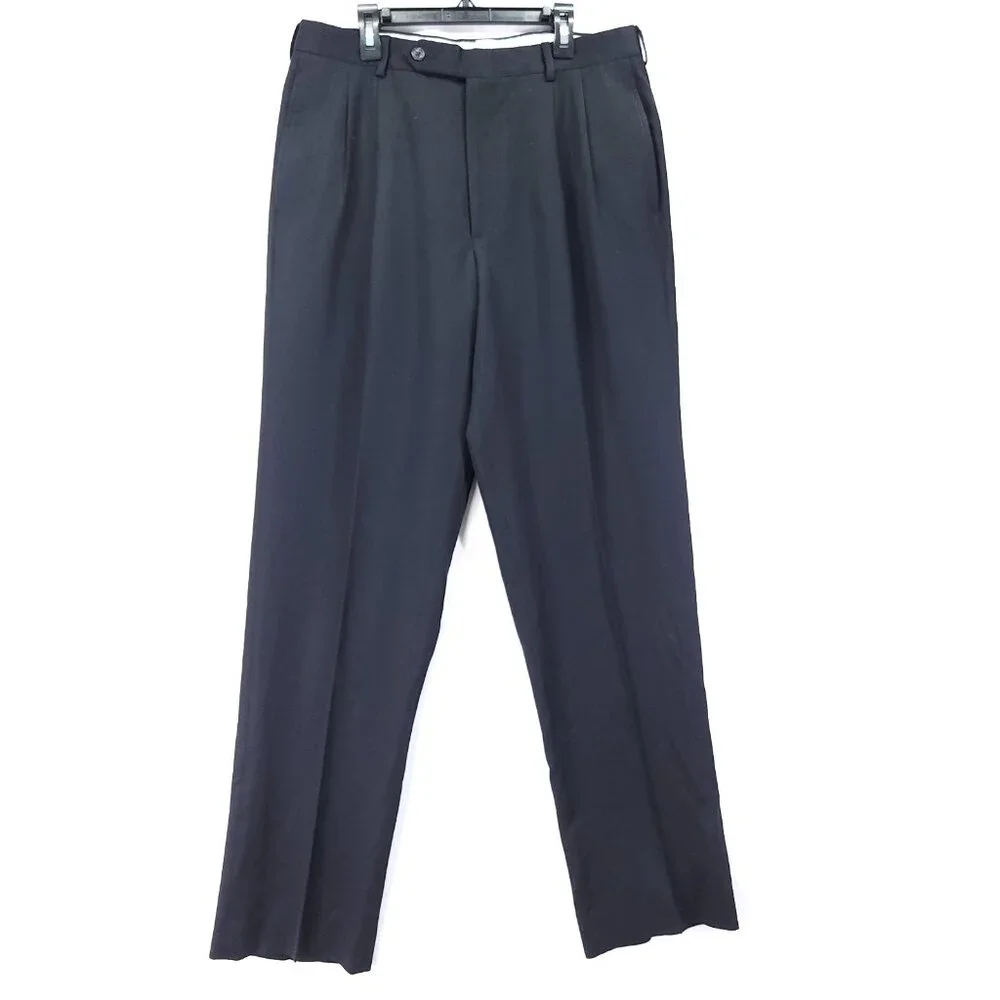 Corbin Pleated Men Dress Pant 32x33 Black With Pockets Winston International
